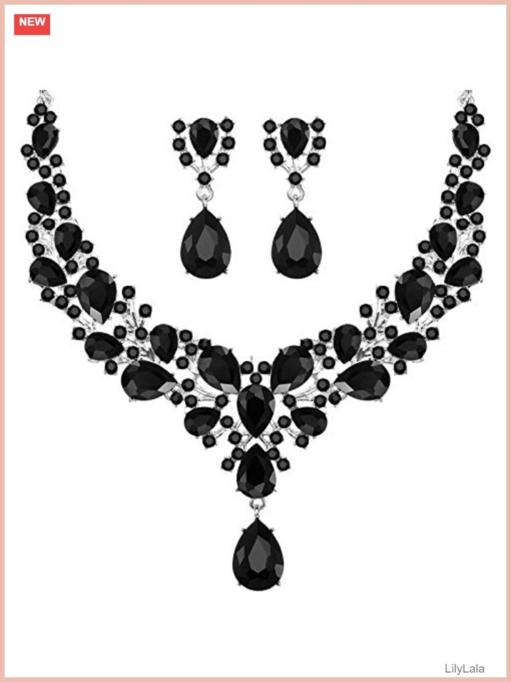 Teardrop Cluster Crystal Jewelry Set Necklace & Earrings